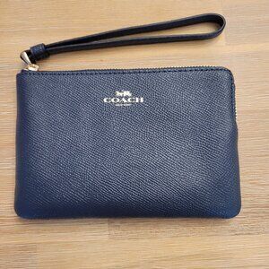 Coach Dark Navy Corner Zip Wristlet
